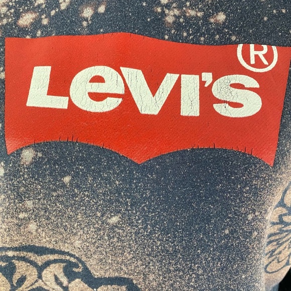 Levis Logo Sweatshirt Hoodie Pullover Men's XS Small Unisex Upcycled Blue Red - Picture 6 of 15